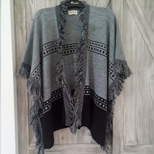 Carlyle Gray Black Fringe Poncho
